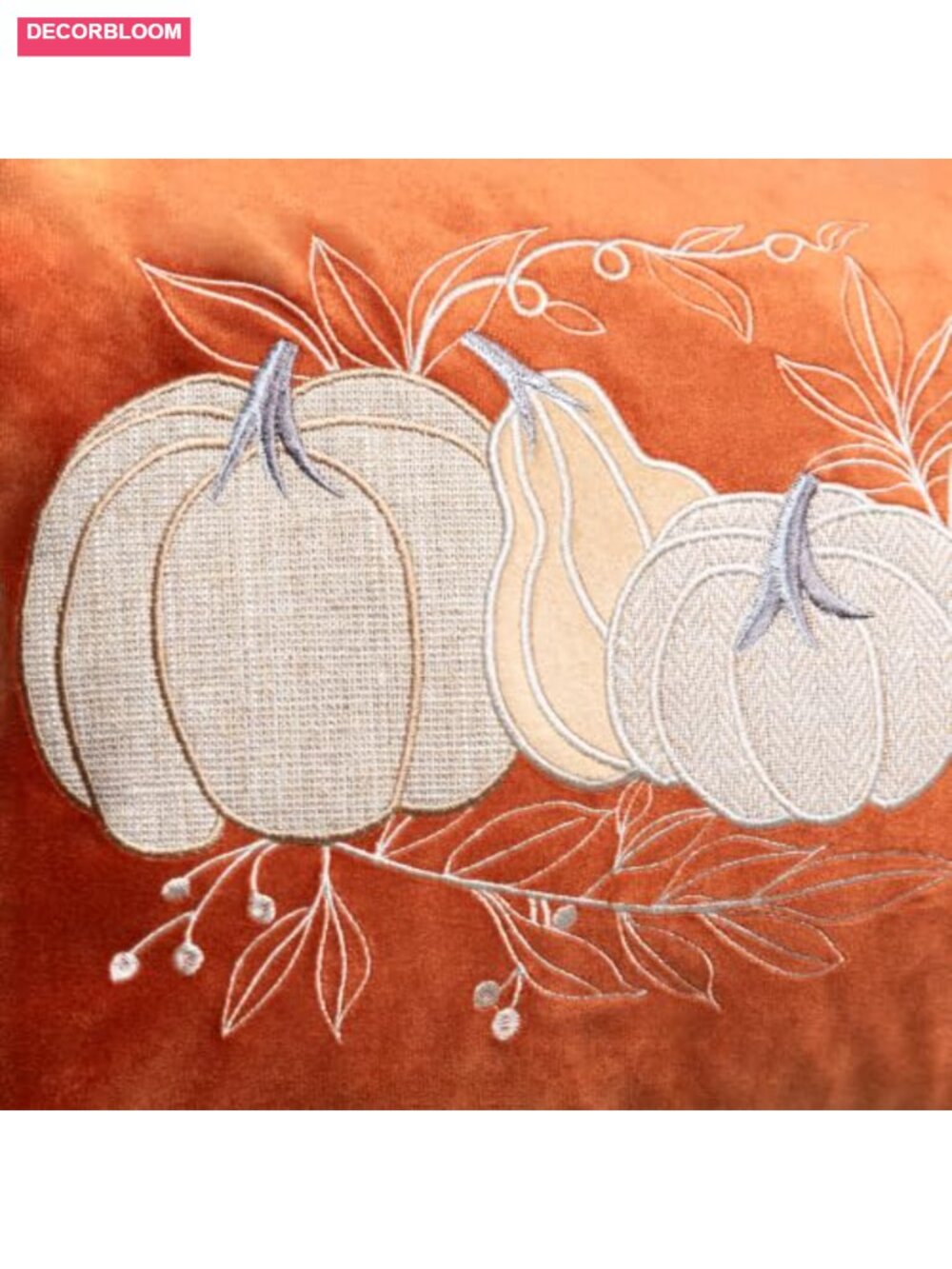 Embroidered Pumpkin Velvet Throw Pillow Cover 12x20 Farmhouse Fall Decor - Picture 3 of 6